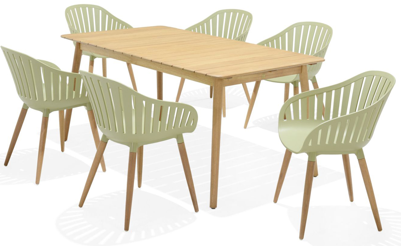 LifestyleGarden Nassau DuraOcean 6 Seat Rectangular Dining Set Green | Garden Furniture Online