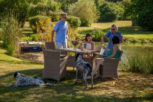 LifestyleGarden Bermuda 4 Seat Dining Set with Parasol and Base in in Natural | Garden Furniture Online