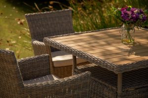 LifestyleGarden Bermuda 4 Seat Dining Set with Parasol and Base in in Natural | Garden Furniture Online