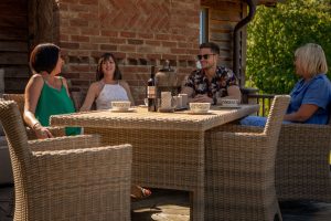 LifestyleGarden Bermuda 6 Seat Dining Set with Parasol and Base in in Natural | Garden Furniture Online