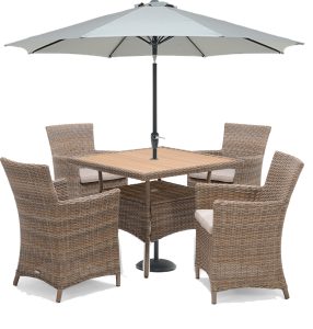 LifestyleGarden Bermuda 4 Seat Dining Set with Parasol and Base in in Natural | Garden Furniture Online