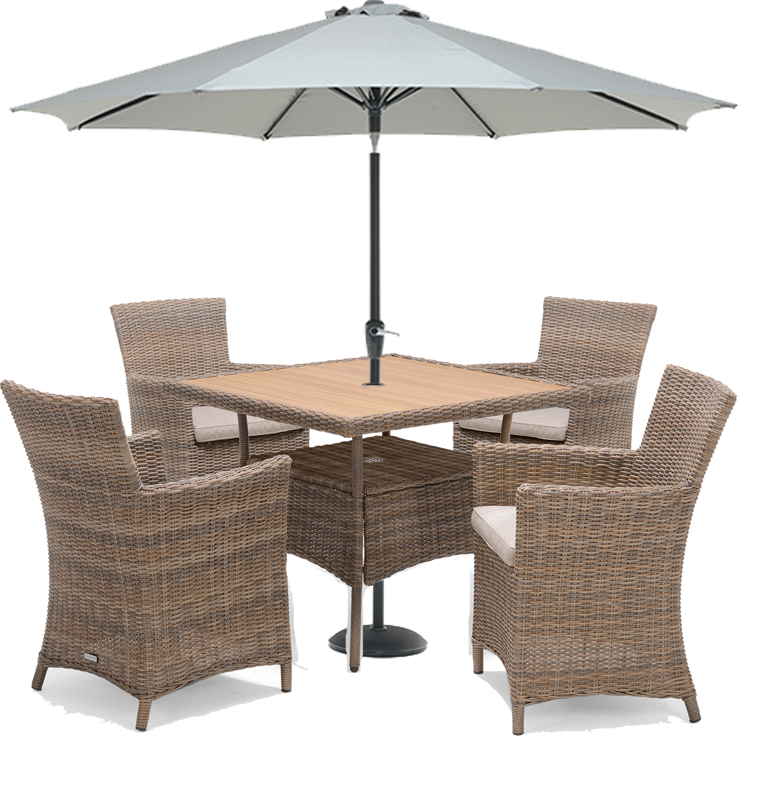 LifestyleGarden Bermuda 4 Seat Dining Set with Parasol and Base in in Natural | Garden Furniture Online