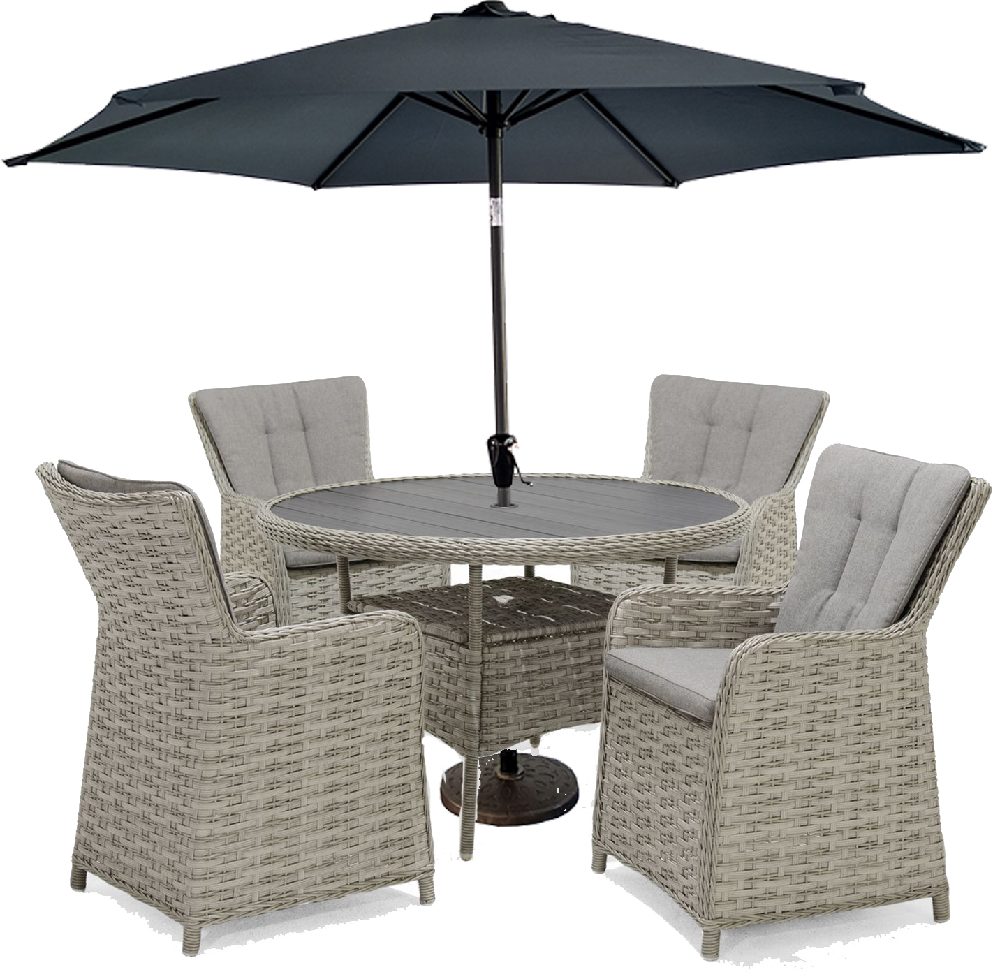 LifestyleGarden Samoa 4 Seat Dining Set with Parasol and Base