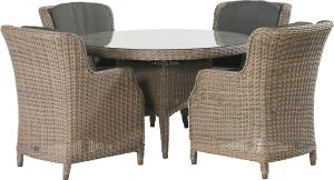 4 Seasons Outdoor Brighton 130cm Round 4 Seat Dining Set in Pure Weave | Garden Furniture Online