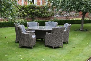 4 Seasons Outdoor Brighton 170cm Round 6 Seat Dining Set in Pure Weave | Garden Furniture Online