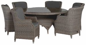 4 Seasons Outdoor Brighton 170cm Round 6 Seat Dining Set in Pure Weave | Garden Furniture Online