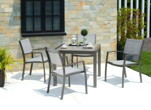 LifestyleGarden Solana 4 Seat Square Dining Set including Parasol and Base | Garden Furniture Online