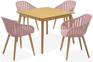 LifestyleGarden Nassau DuraOcean 4 Seat Square Dining Set   Pink | Garden Furniture Online