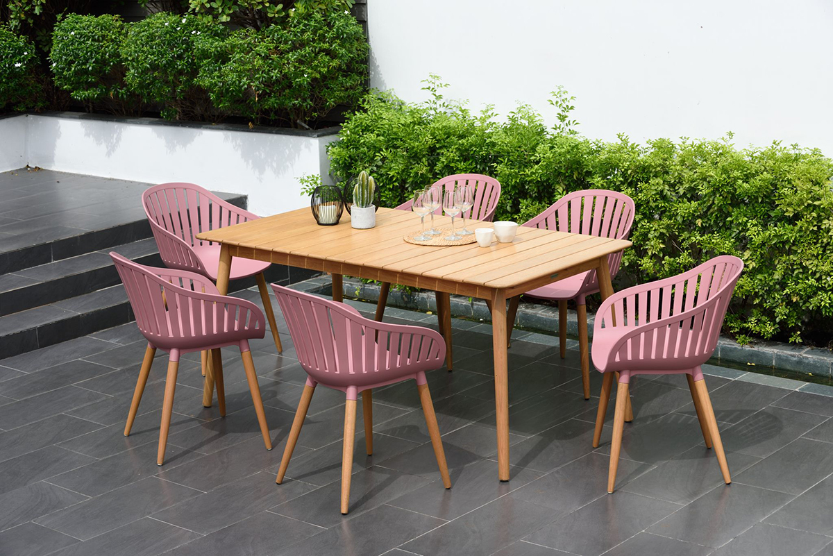 LifestyleGarden Nassau DuraOcean 6 Seat Rectangular Dining Set - Pink