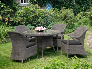 4 Seasons Outdoor Sussex 120cm 4 Seat Dining Set in Polyloom Pebble | Garden Furniture Online