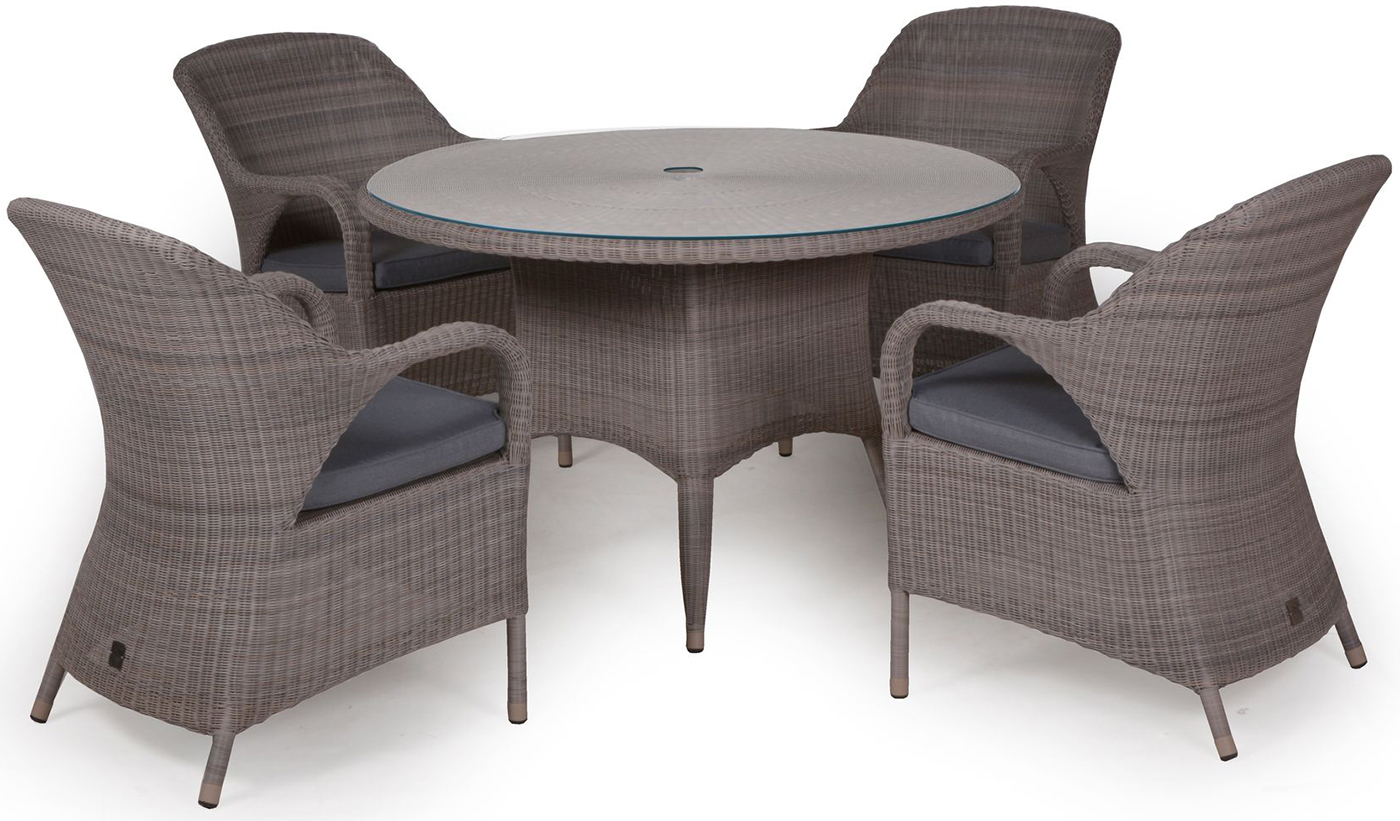 4 Seasons Outdoor Sussex 120cm 4 Seat Dining Set in Polyloom Pebble | Garden Furniture Online