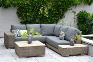 4 Seasons Outdoor Kingston Left Teak Corner Set in Pure Weave | Garden Furniture Online