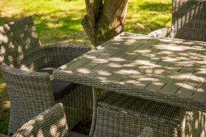 LifestyleGarden Bermuda 4 Seat Dining Set with Parasol and Base in in Grey | Garden Furniture Online