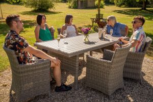 LifestyleGarden Bermuda 6 Seat Dining Set with Parasol and Base in in Grey | Garden Furniture Online