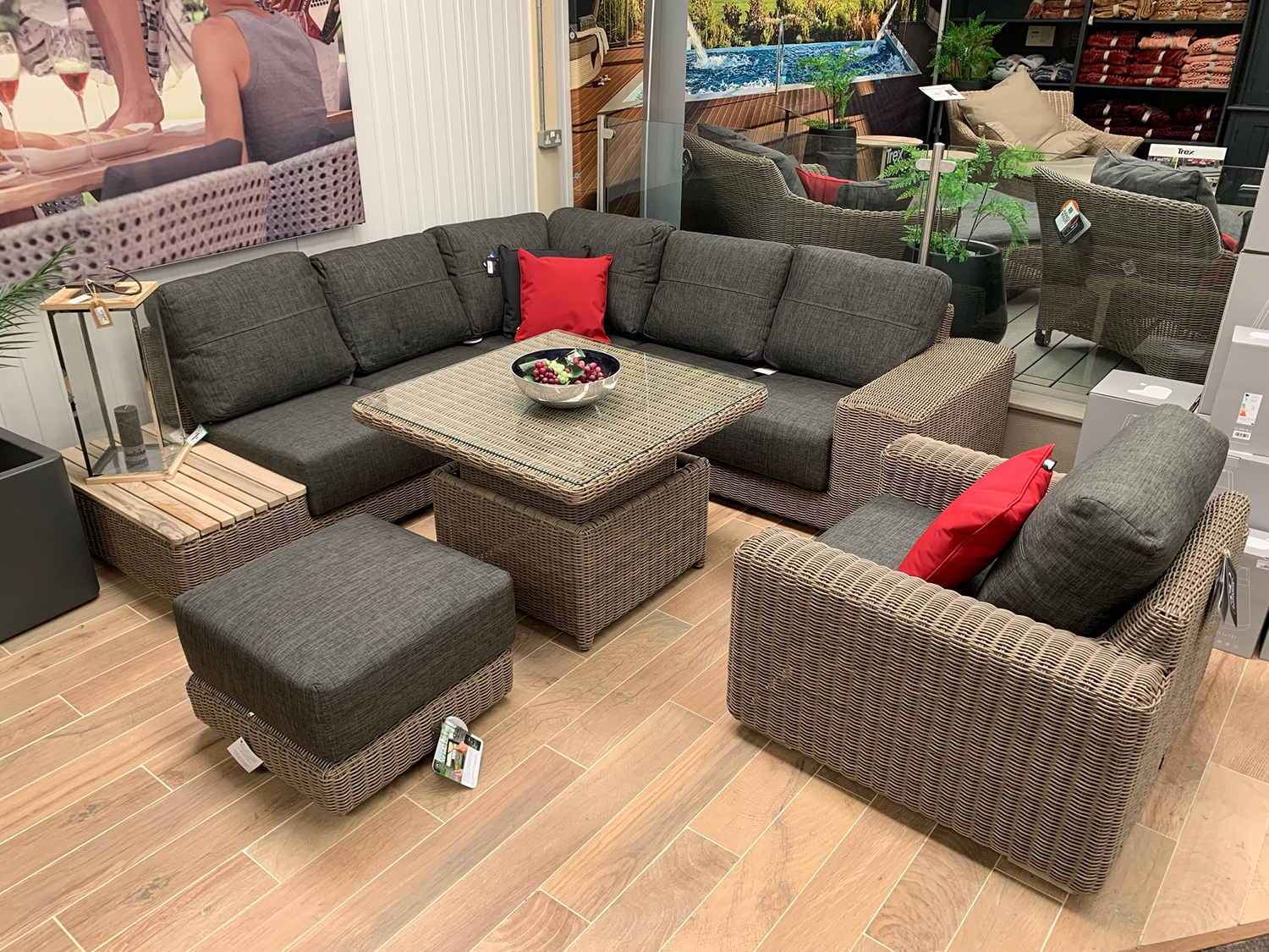 4 Seasons Outdoor Kingston High Low Corner Lounge Set in Pure Weave | Garden Furniture Online