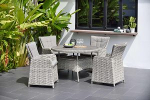 LifestyleGarden Samoa 4 Seat Dining Set with Parasol and Base | Garden Furniture Online