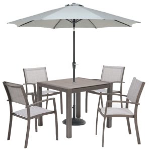 LifestyleGarden Solana 4 Seat Square Dining Set including Parasol and Base | Garden Furniture Online