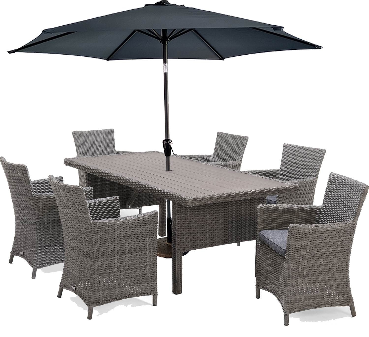 LifestyleGarden Bermuda 6 Seat Dining Set with Parasol and Base in in Grey | Garden Furniture Online