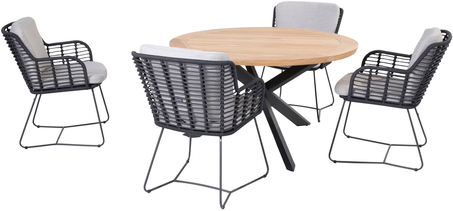 4 Seasons Outdoor Fabrice 4 Seat Round Teak Dining Set | Garden Furniture Online