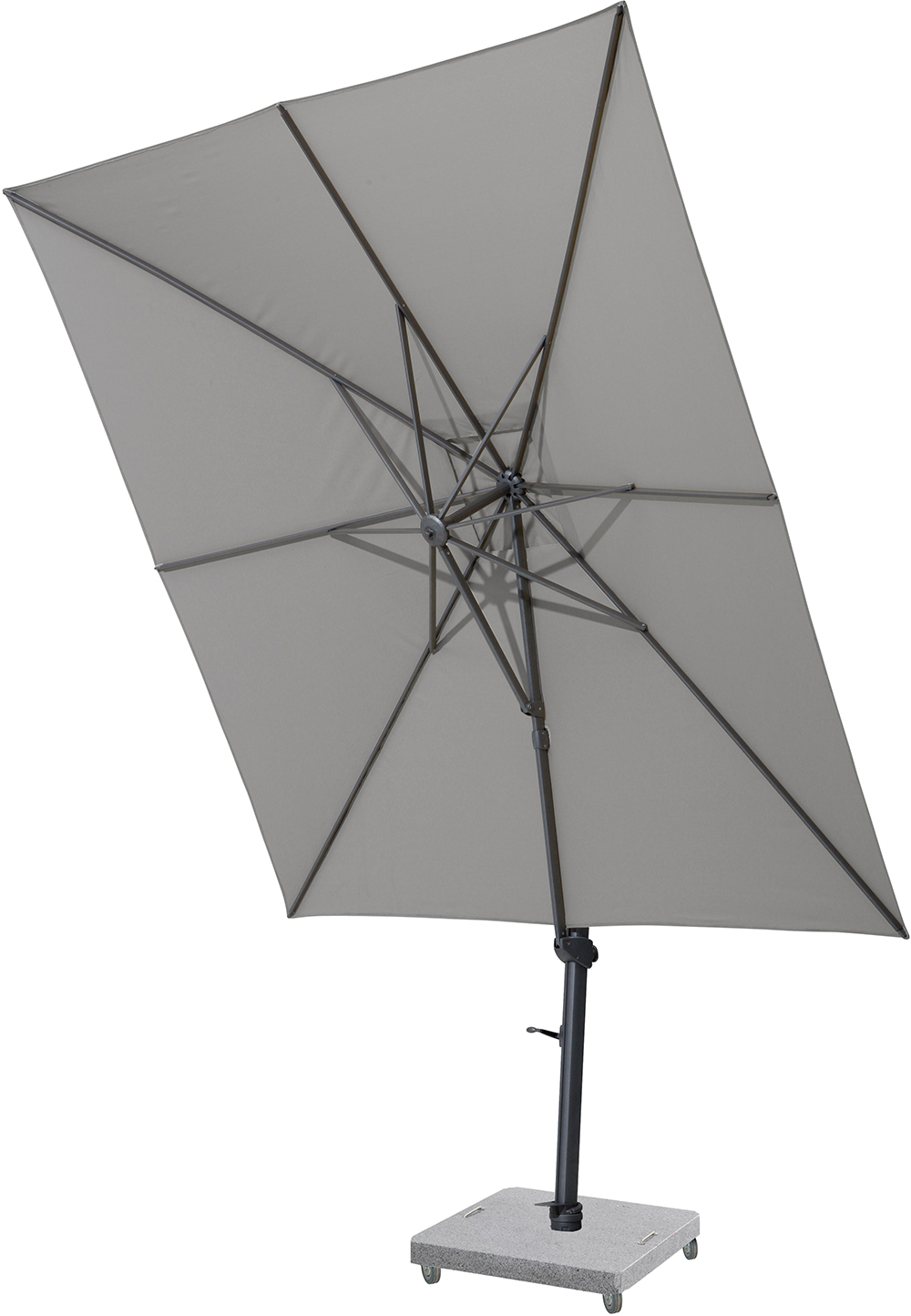 4 Seasons Outdoor Siesta 3m Square Charcoal Parasol with 125kg Granite Base and Wheels