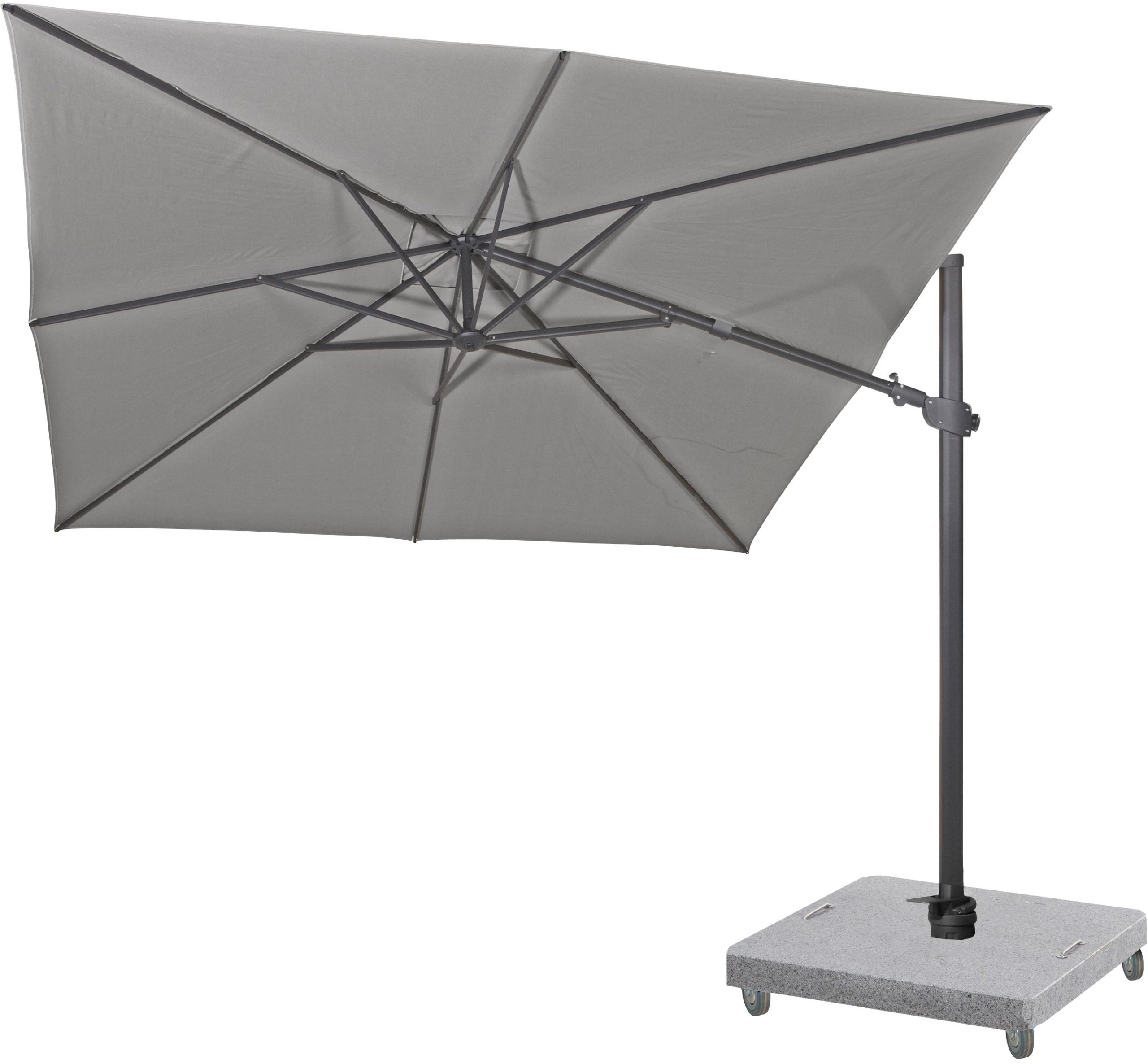 4 Seasons Outdoor Siesta Premium 3m Square Charcoal Parasol with 125kg Granite Base and Wheels