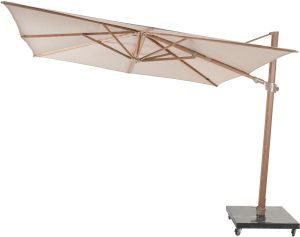 4 Seasons Outdoor Siesta Premium 3m Square Sand Wood Look Frame Parasol with 125kg Granite Base and Wheels | Garden Furniture Online