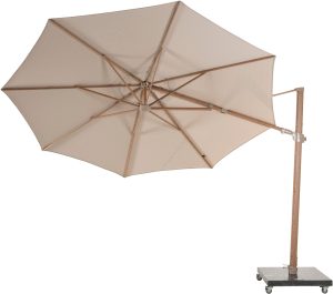 4 Seasons Outdoor Siesta Premium 35m Round Sand Wood Look Frame Parasol with 125kg Granite Base and Wheels | Garden Furniture Online