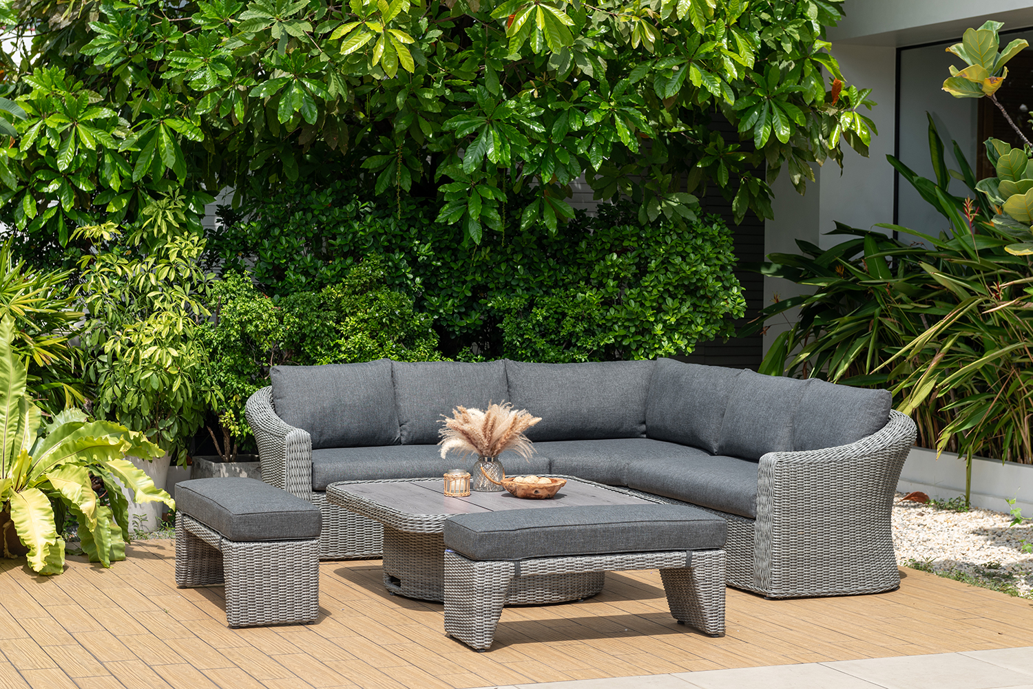 LifestyleGarden Martinique Grey Casual Corner Dining Bench Set | Garden Furniture Online