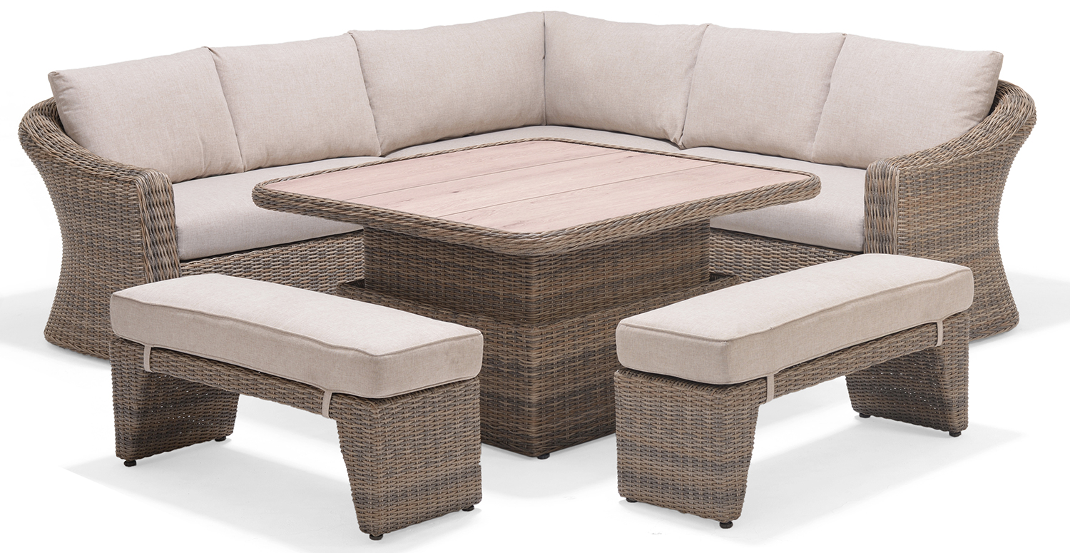 LifestyleGarden Martinique Natural Casual Corner Dining Bench Set | Garden Furniture Online