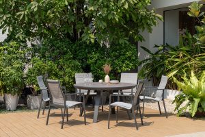 LifestyleGarden Urbanite Dark 6 Seat Round Padded Dining Set | Garden Furniture Online