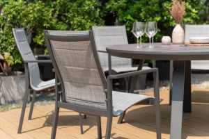 LifestyleGarden Urbanite Dark 6 Seat Round Padded Dining Set | Garden Furniture Online