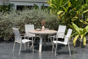 LifestyleGarden Urbanite Sand 4 Seat Round Padded Dining Set | Garden Furniture Online