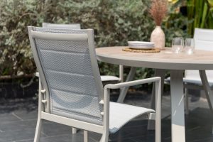 LifestyleGarden Urbanite Sand 4 Seat Round Padded Dining Set | Garden Furniture Online