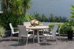 LifestyleGarden Urbanite Sand 6 Seat Round Padded Dining Set | Garden Furniture Online