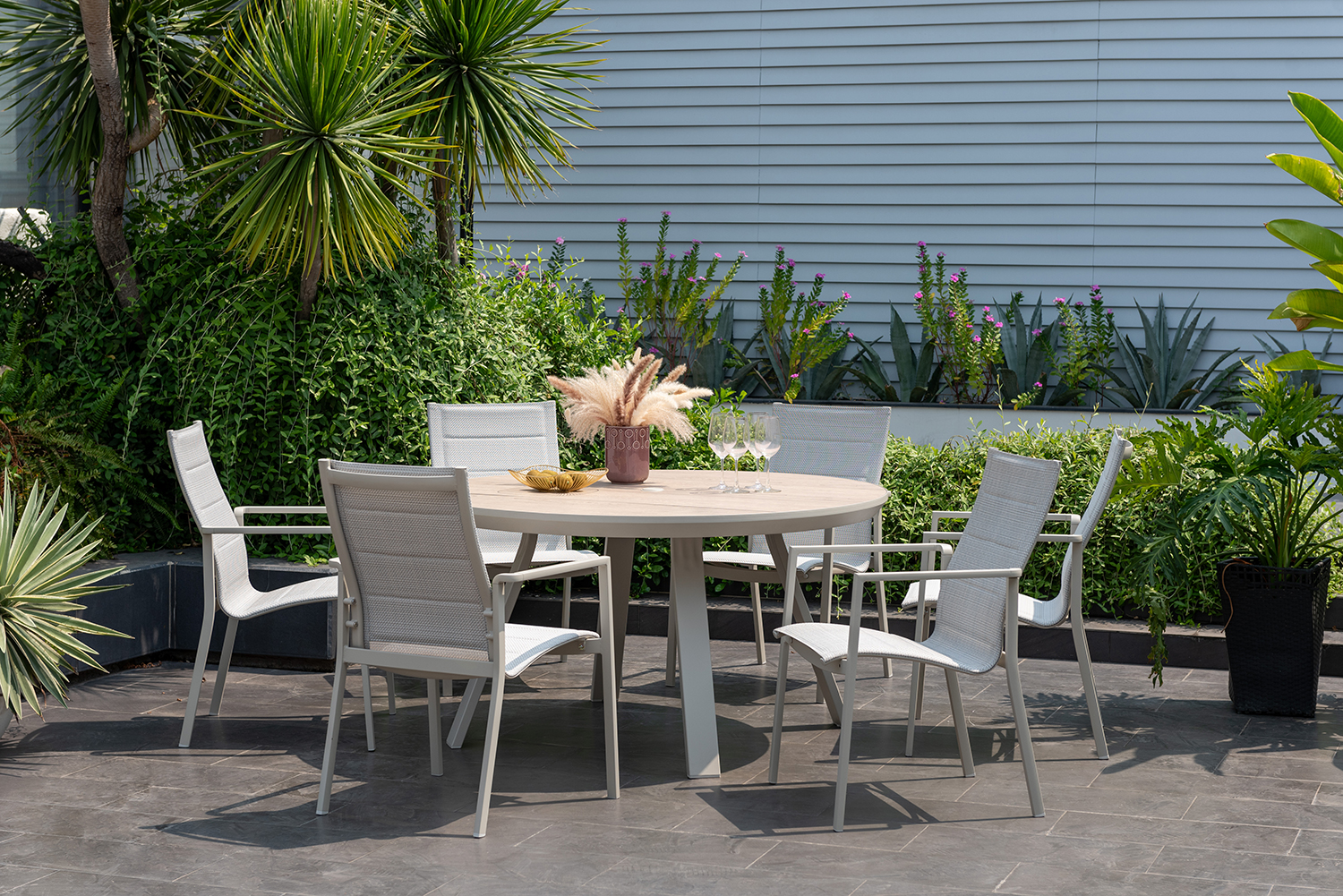 LifestyleGarden Urbanite Sand 6 Seat Round Padded Dining Set