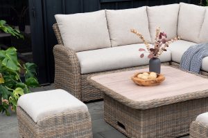 LifestyleGarden Martinique Natural Lite Casual Corner Ottoman Set | Garden Furniture Online