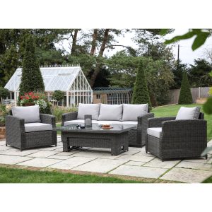 Gallery Outdoor Sovera 3 Seater Dining Set Rising Table Grey | Garden Furniture Online